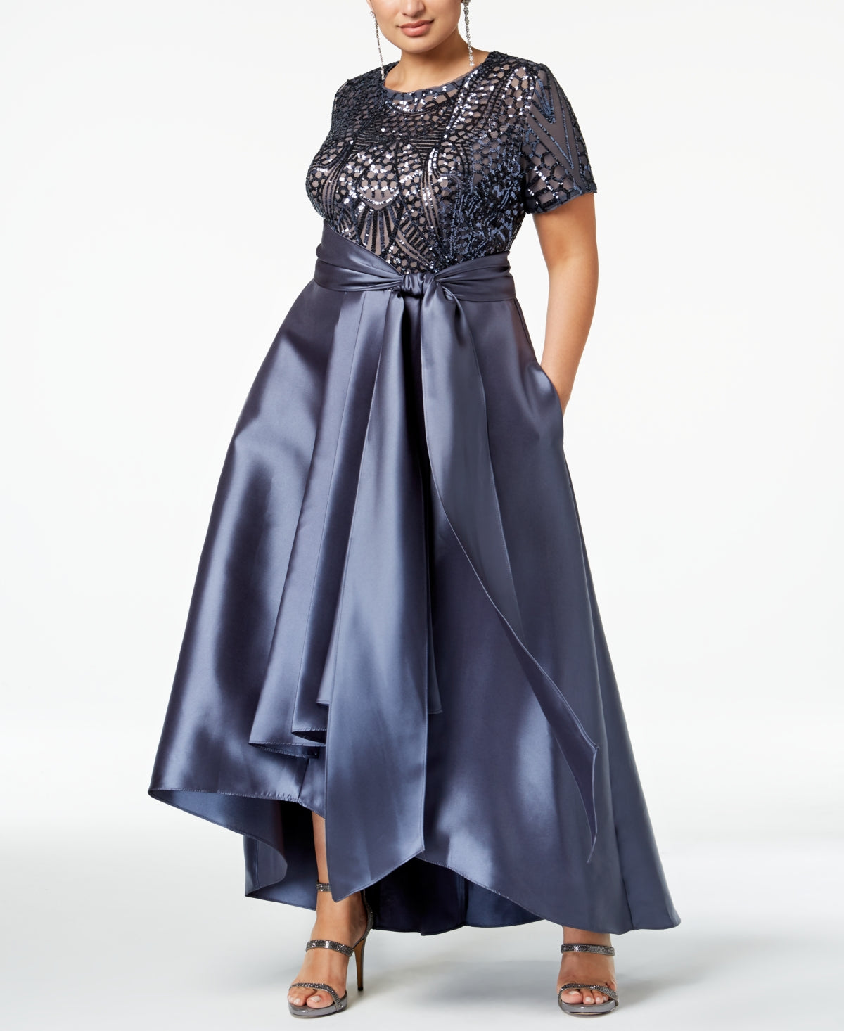 R & M Richards Women's High Low Gown Gray Size 18W