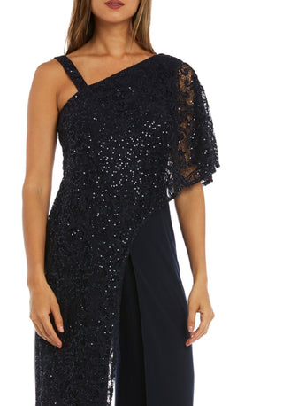 R & M Richards Women's One Shoulder Lace Jumpsuit Blue Size 6