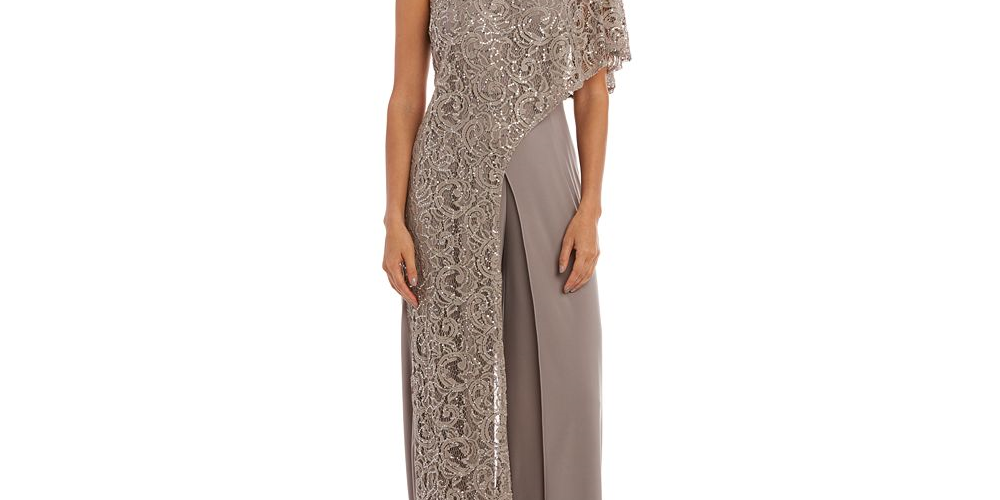 R & M Richards Women's One Shoulder Lace Jumpsuit Blue Size 12