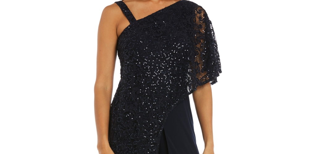R & M Richards Women's One Shoulder Lace Jumpsuit Blue Size 12