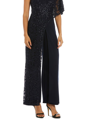 R & M Richards Women's One Shoulder Lace Jumpsuit Blue Size 16