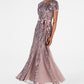 R & M Richards Women's Sequin Embellished Pleated Gown Brown Size 8