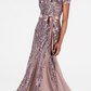 R & M Richards Women's Sequin Embellished Pleated Gown Brown Size 8