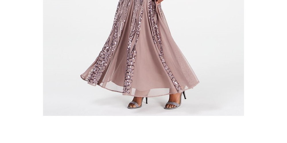 R & M Richards Women's Sequin Embellished Pleated Gown Brown Size 8