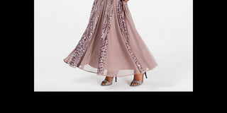 R & M Richards Women's Sequin Embellished Pleated Gown Brown Size 8