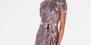 R & M Richards Women's Sequin Embellished Pleated Gown Brown Size 8