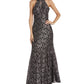 Nightway Women's Glitter Lace Keyhole Gown Black Size 12