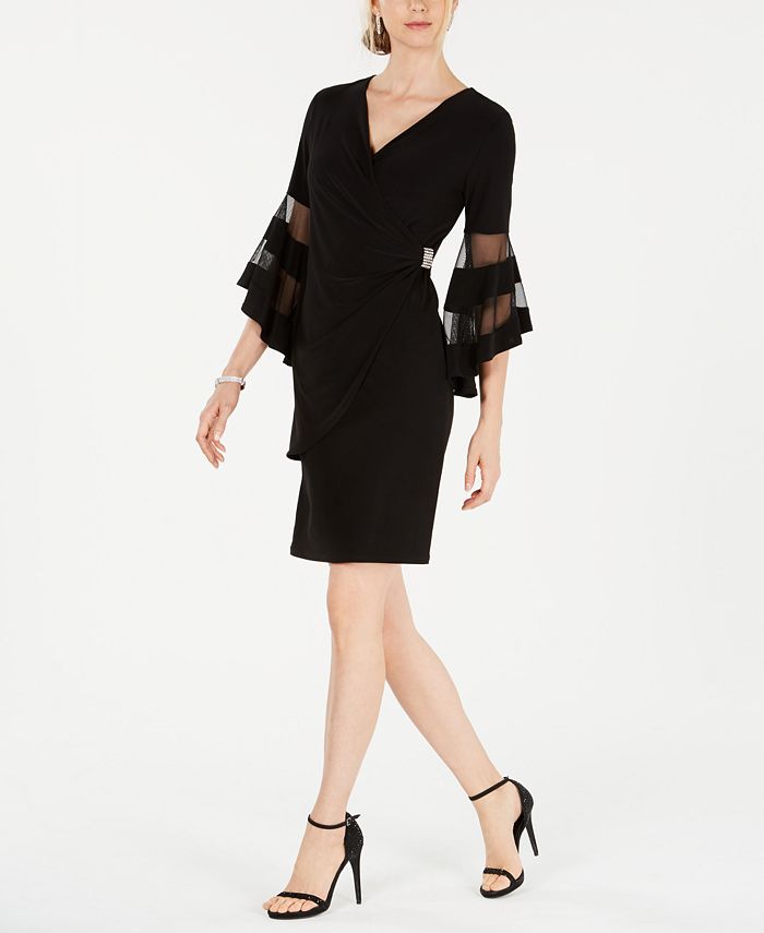 R & M Richards Women's Rhinestone Faux Wrap Dress Black Size 10