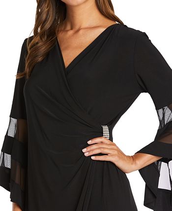 R & M Richards Women's Rhinestone Faux Wrap Dress Black Size 10