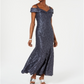 R & M Richards Women's Off the Shoulder Lace Gown Silver Size 12