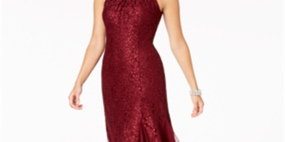 R & M Richards Women's Embellished Lace Gown Wine Size 16