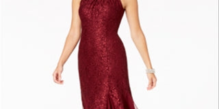 R & M Richards Women's Embellished Lace Gown Wine Size 16