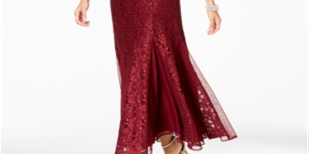 R & M Richards Women's Embellished Lace Gown Wine Size 16