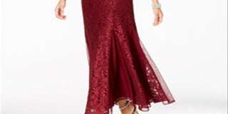 R & M Richards Women's Embellished Lace Gown Wine Size 16