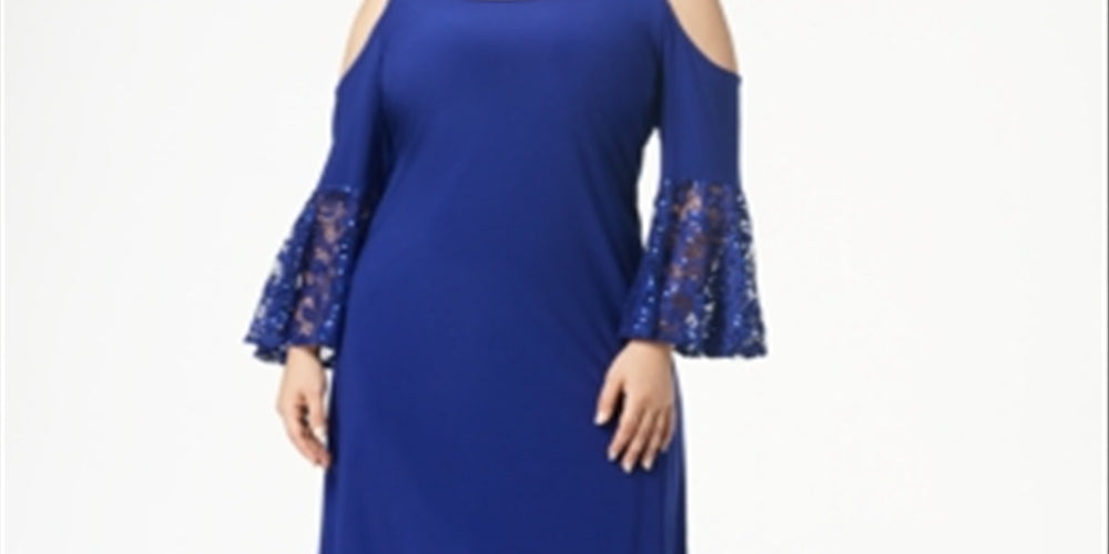 R & M Richards Women's Cold Shoulder Dress Blue Size 24W