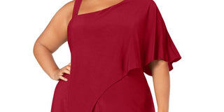 R M Richards Women's Bell Sleeve Asymmetrical Neckline Evening Wide Leg Jumpsuit Red Size 20W