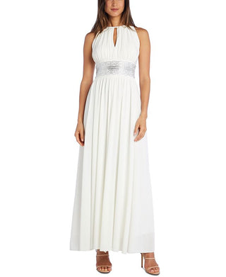 R & M Richards Women's Embellished Keyhole Cutout Gown White Size 6