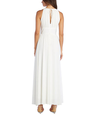 R & M Richards Women's Embellished Keyhole Cutout Gown White Size 6