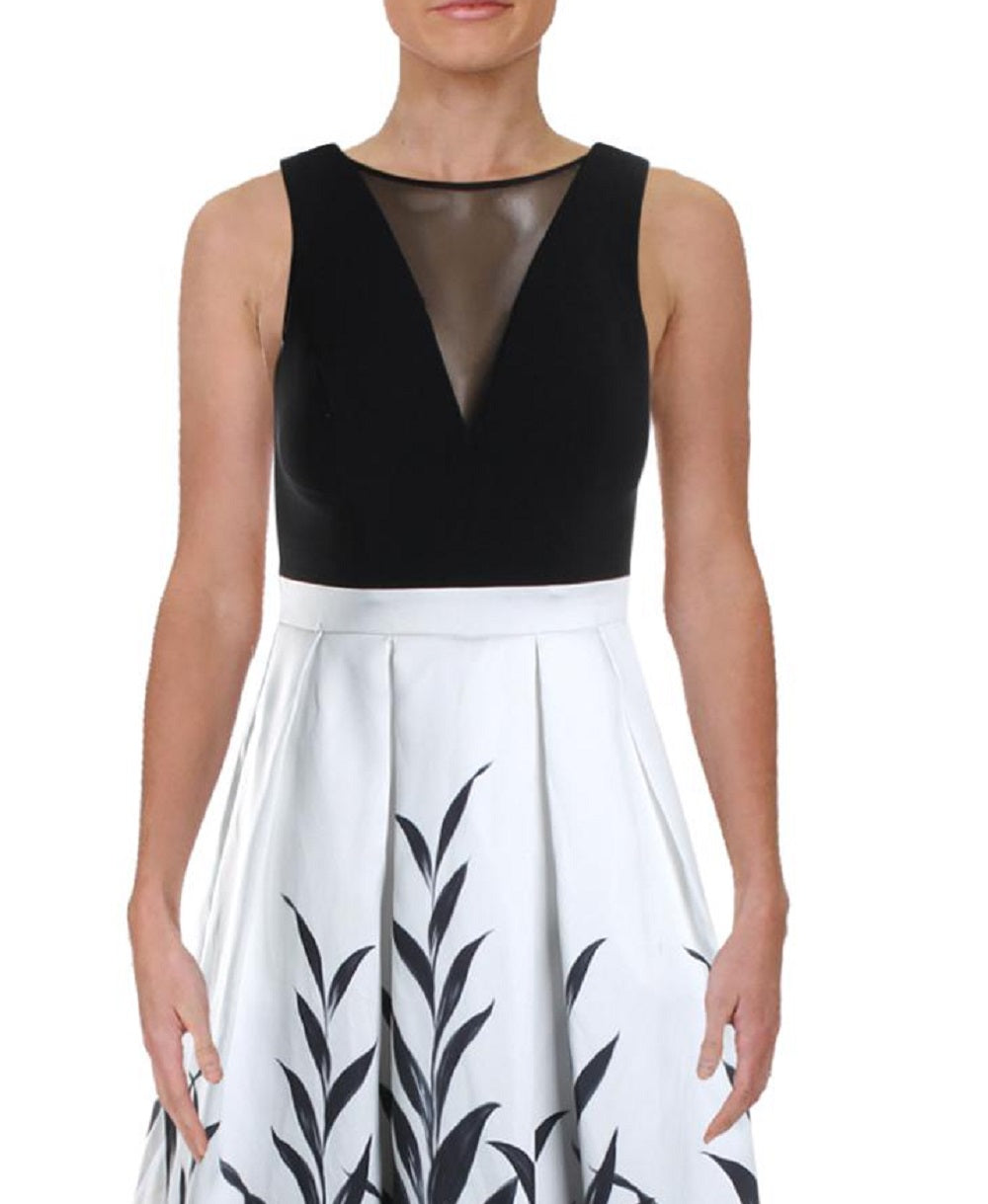 Morgan & Company Women's Printed Sleeveless V Neck Maxi Formal Fit Flare Dress Black Size 1
