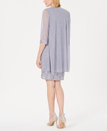 R & M Richards Women's Embellished Lace Sheath Dress & Jacket Gray Size 14