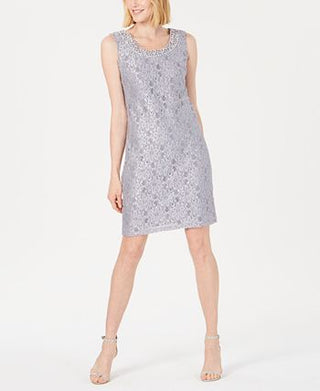 R & M Richards Women's Embellished Lace Sheath Dress & Jacket Gray Size 18