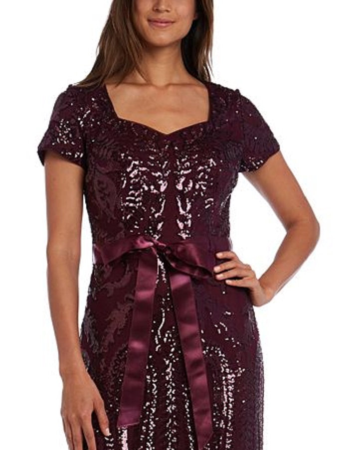 R & M Richards Women's Sequined Ribbon Belt Gown Purple Size 14