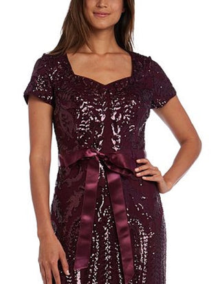 R & M Richards Women's Sequined Ribbon Belt Gown Purple Size 14