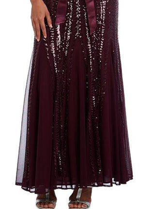 R & M Richards Women's Sequined Ribbon Belt Gown Purple Size 14