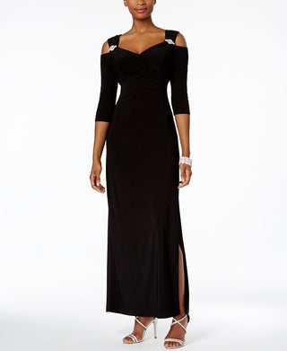 R & M Richards Women's Cold Shoulder Gown Gray Size 8