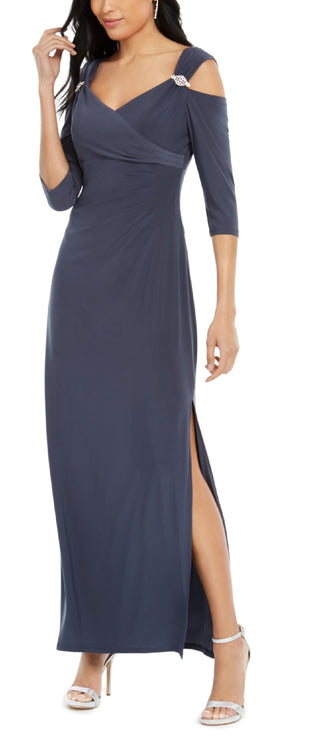 R & M Richards Women's Cold Shoulder Gown Gray Size 14