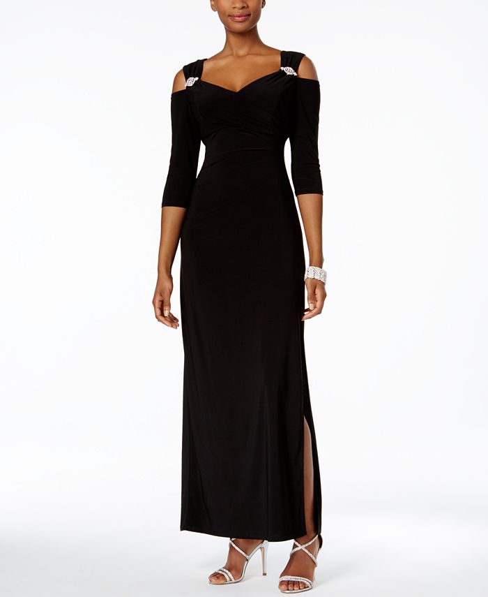 R & M Richards Women's Cold Shoulder Gown Gray Size 16
