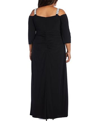 R & M Richards Women's Embellished Cold Shoulder Gown Gray Size 22W