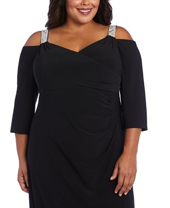 R & M Richards Women's Embellished Cold Shoulder Gown Gray Size 22W