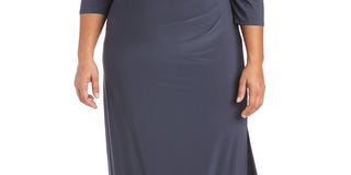 R & M Richards Women's Embellished Cold Shoulder Gown Gray Size 22W