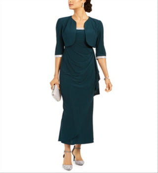 R & M Richards Women's Cropped Jacket & Ruffled Gown Green Size 8