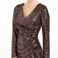 Nightway Women's Sequined Long Sleeve V Neck Knee Length Tulip Cocktail Dress Brown Size 14
