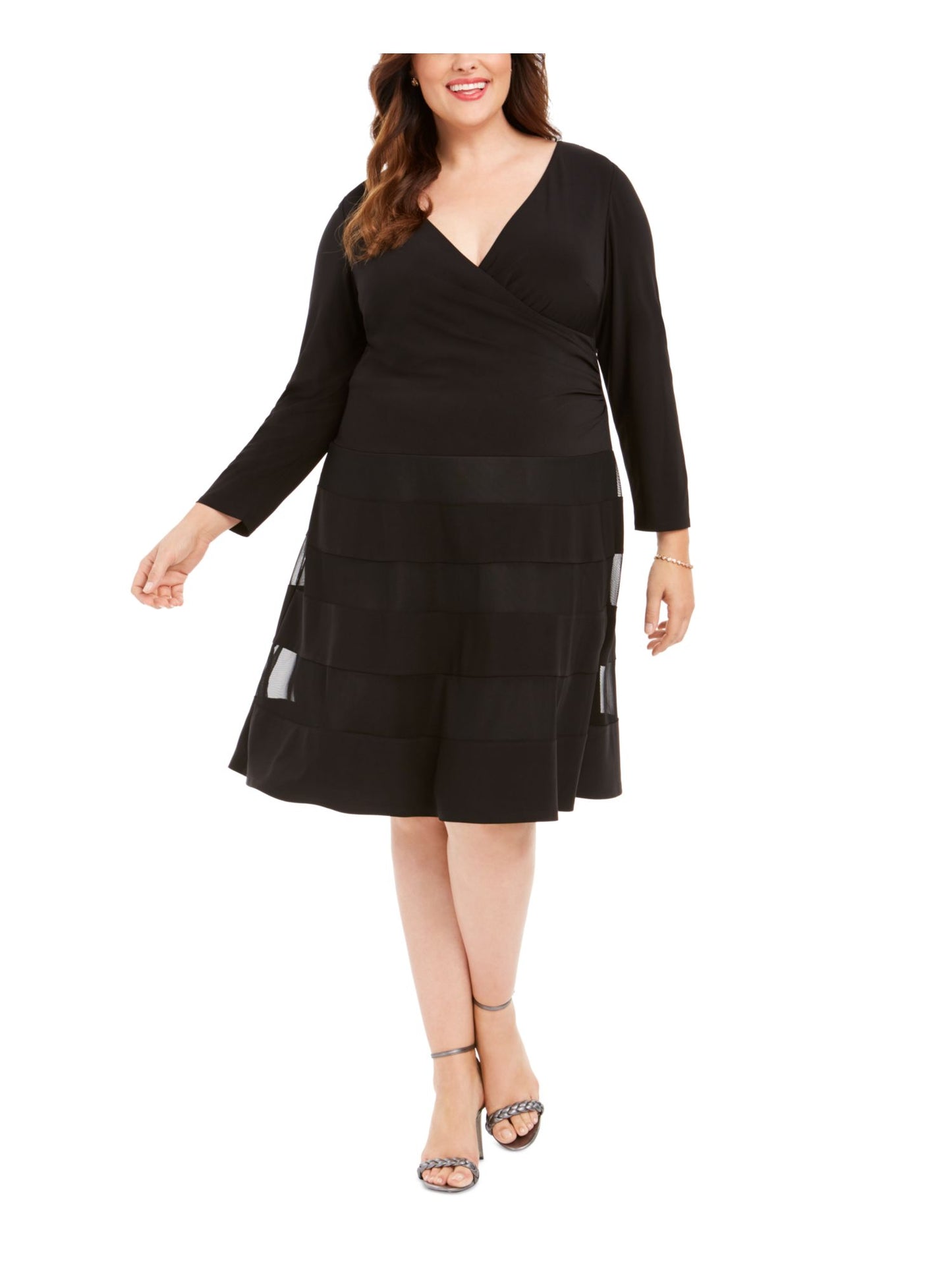 R&M Richards Women's V Neck Illusion Cocktail And Party Dress Black Size 20W