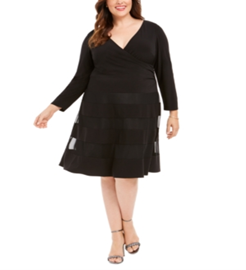 R&M Richards Women's V Neck Illusion Cocktail And Party Dress Black Size 20W