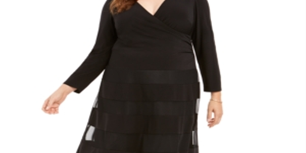 R&M Richards Women's V Neck Illusion Cocktail And Party Dress Black Size 20W