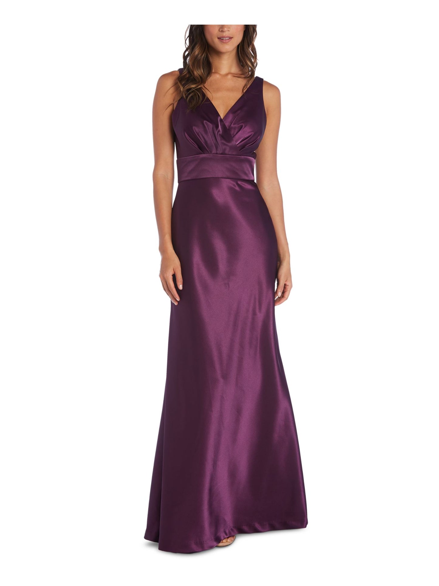 Nightway Women's Surplice Satin Gown Purple Size 12