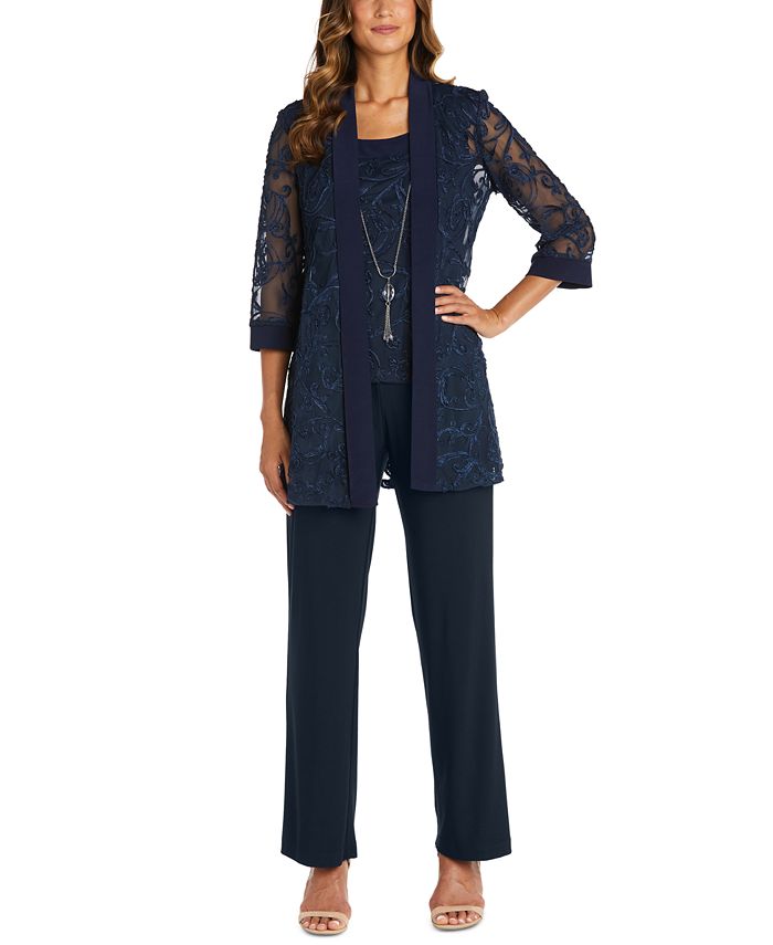 R & M Richards Women's Soutache Jacket Shell & Pants Blue Size 8