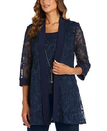 R & M Richards Women's Soutache Jacket Shell & Pants Blue Size 8