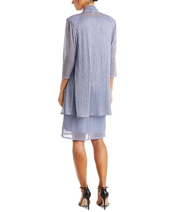 R&M Richards Women's Crinkle Knit Dress & Jacket Blue Size 8 Petite