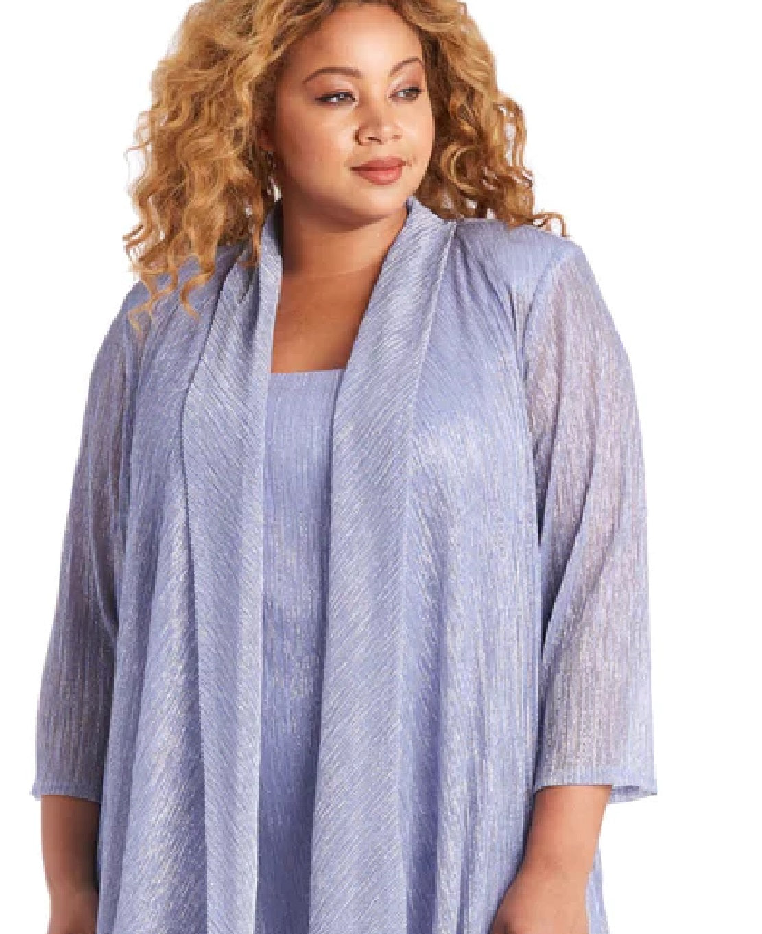 R & M Richards Women's Crinkle Knit Dress & Jacket Blue Size 10Petite