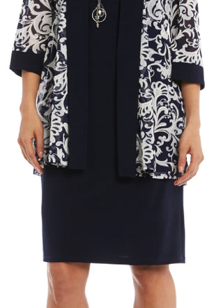 R & M Richards Women's Sheath Dress & Printed Jacket Blue Size 4PPetite