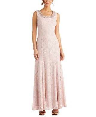 R & M Richards Women's Beaded Dress & Flyaway Jacket Pink Size 6