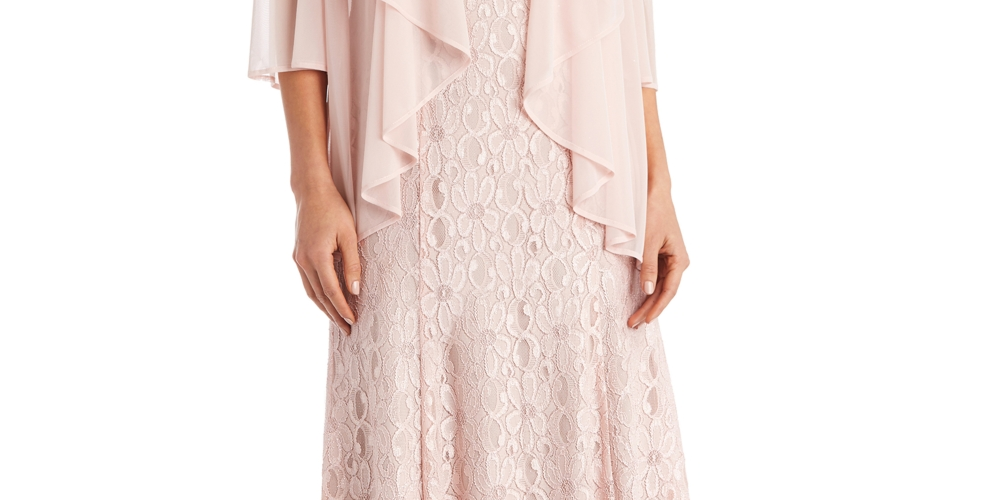 R & M Richards Women's Beaded Dress & Flyaway Jacket Pink Size 14