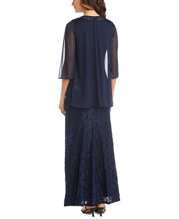 R & M Richards Women's Beaded Dress & Flyaway Jacket Blue Size 18