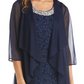 R & M Richards Women's Beaded Dress & Flyaway Jacket Blue Size 18