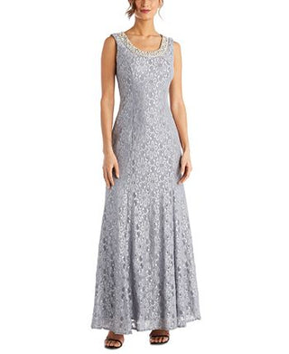 R & M Richards Women's Beaded Dress & Flyaway Jacket Gray Size 8